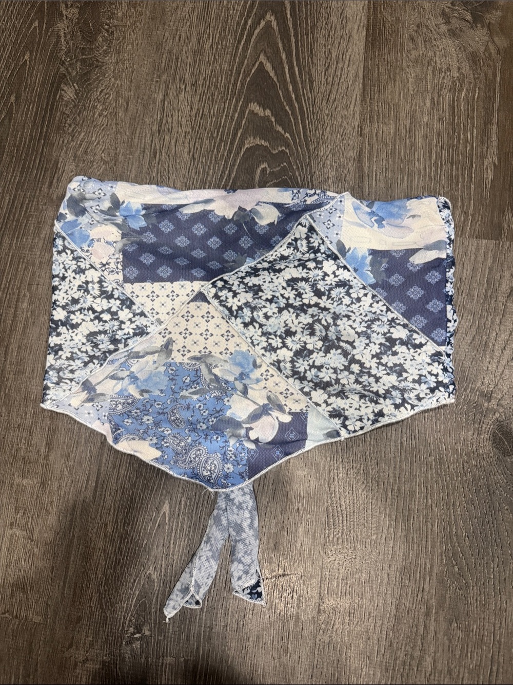 Blue Patchwork Strapless Crop Top from Altar’d State